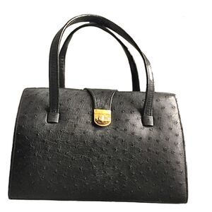 VTG CLASSIC BLACK REAL OSTRICH LEATHER HANDBAG